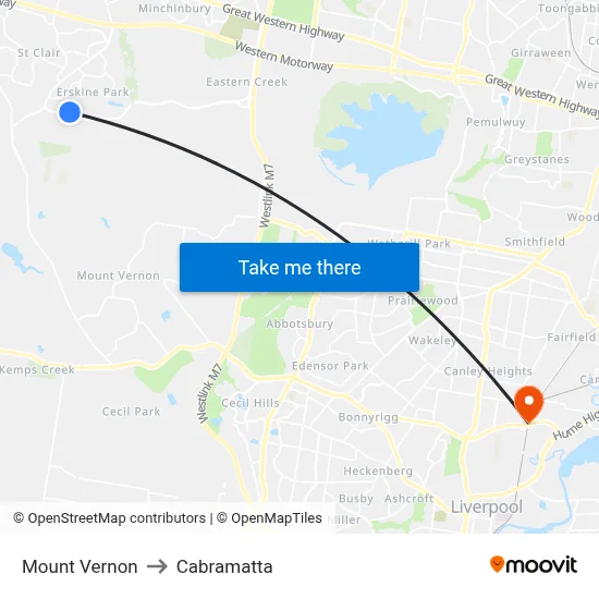 Mount Vernon to Cabramatta map