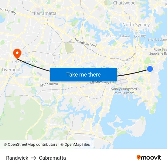 Randwick to Cabramatta map