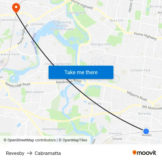 Revesby to Cabramatta map