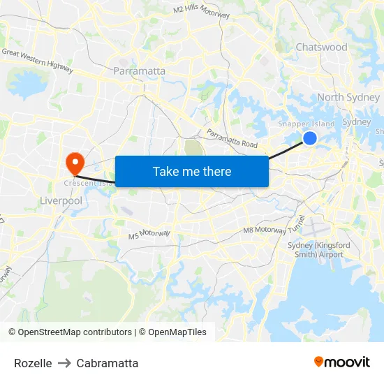 Rozelle to Cabramatta map