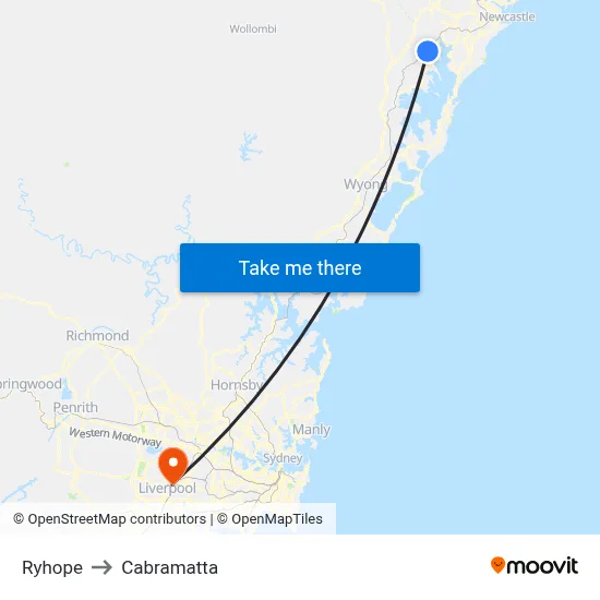 Ryhope to Cabramatta map