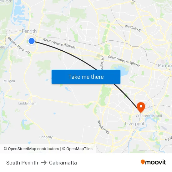 South Penrith to Cabramatta map