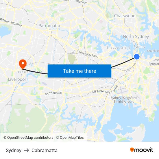 Sydney to Cabramatta map