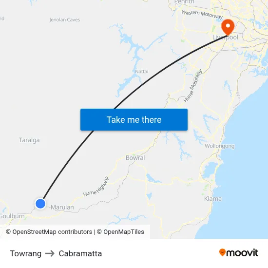 Towrang to Cabramatta map