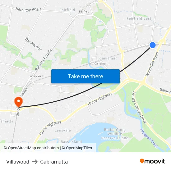 Villawood to Cabramatta map