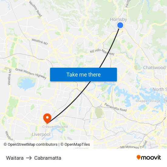 Waitara to Cabramatta map