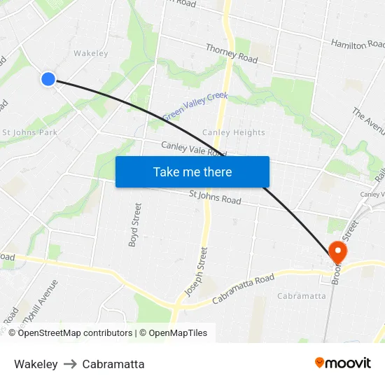 Wakeley to Cabramatta map