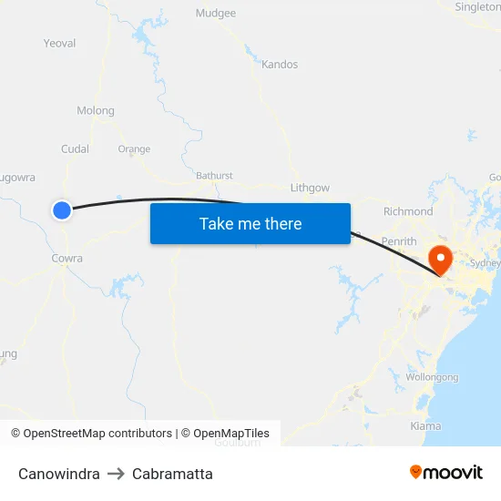 Canowindra to Cabramatta map