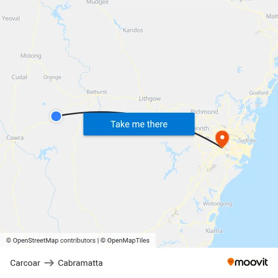Carcoar to Cabramatta map