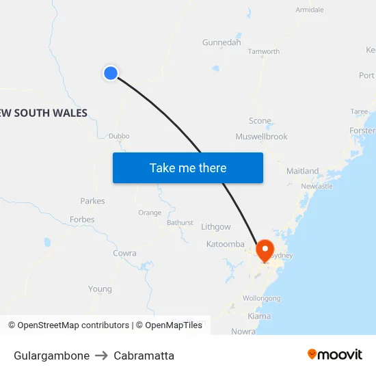 Gulargambone to Cabramatta map