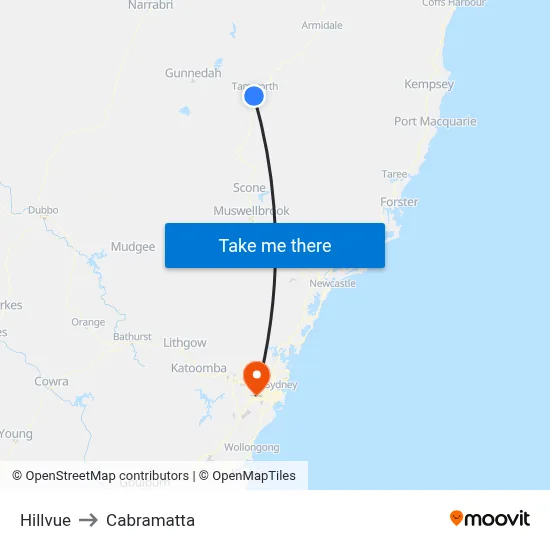 Hillvue to Cabramatta map