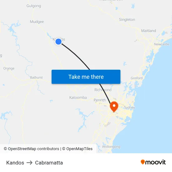 Kandos to Cabramatta map
