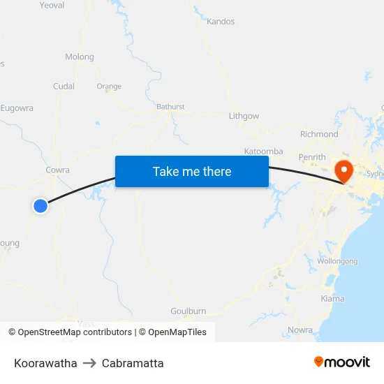 Koorawatha to Cabramatta map