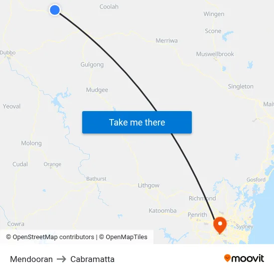 Mendooran to Cabramatta map