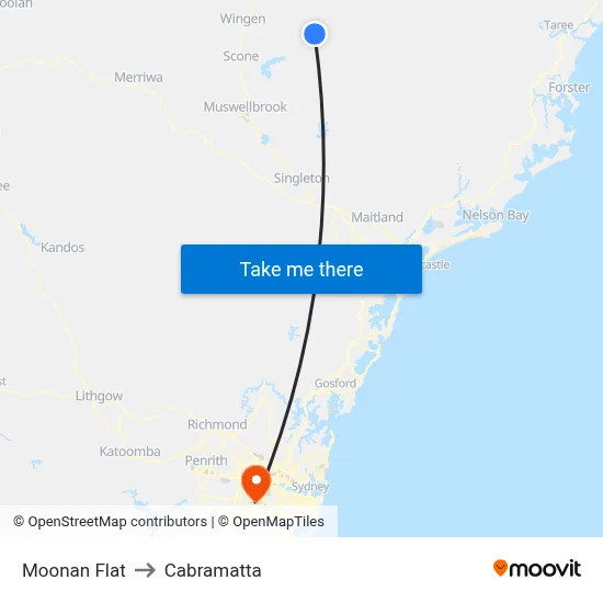 Moonan Flat to Cabramatta map
