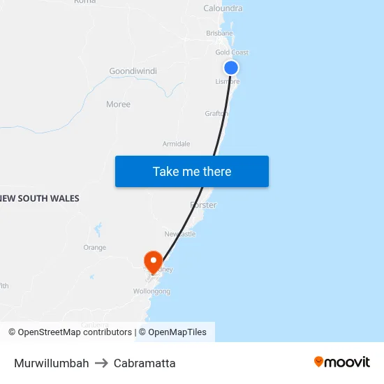 Murwillumbah to Cabramatta map