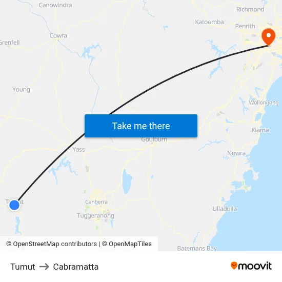 Tumut to Cabramatta map