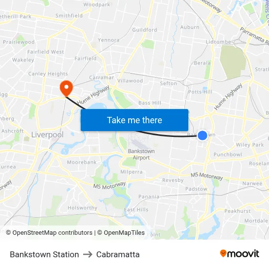 Bankstown Station to Cabramatta map