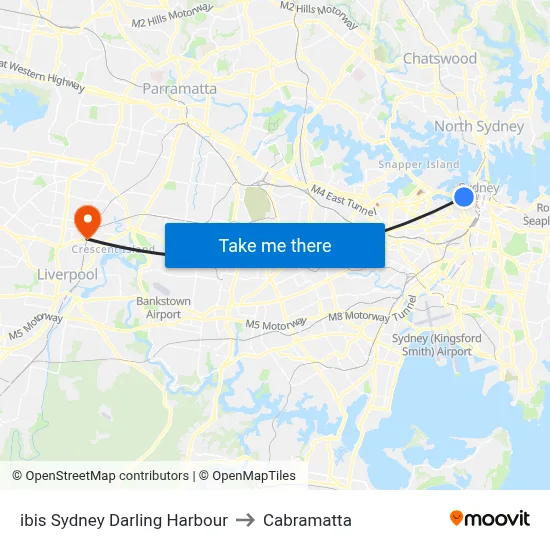 ibis Sydney Darling Harbour to Cabramatta map