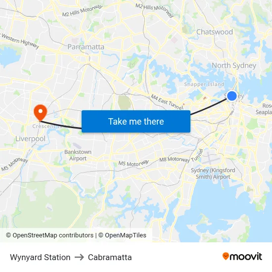Wynyard Station to Cabramatta map