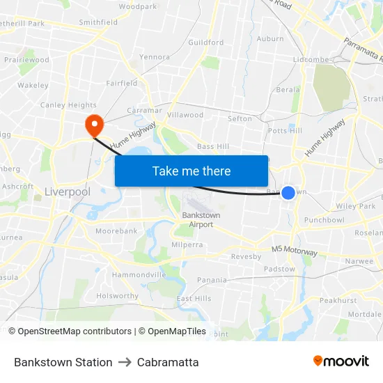 Bankstown Station to Cabramatta map