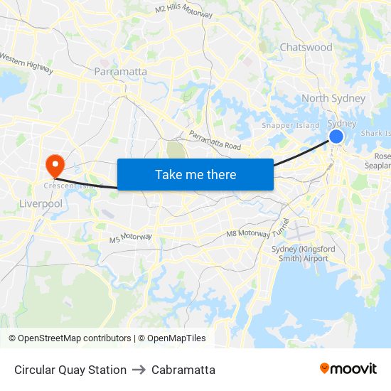 Circular Quay Station to Cabramatta map