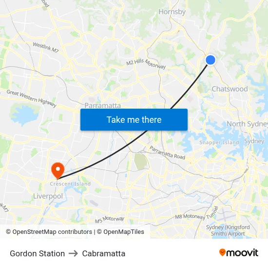 Gordon Station to Cabramatta map