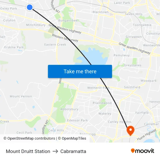 Mount Druitt Station to Cabramatta map