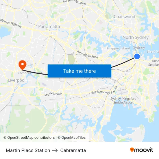 Martin Place Station to Cabramatta map