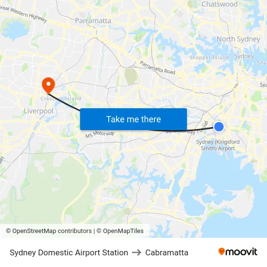 Sydney Domestic Airport Station to Cabramatta map