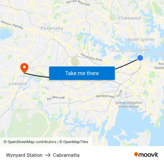 Wynyard Station to Cabramatta map