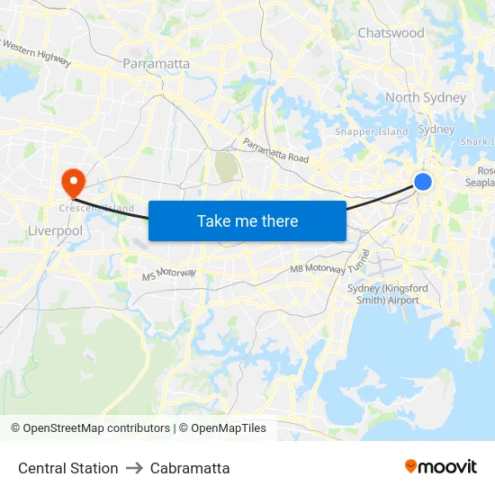 Central Station to Cabramatta map