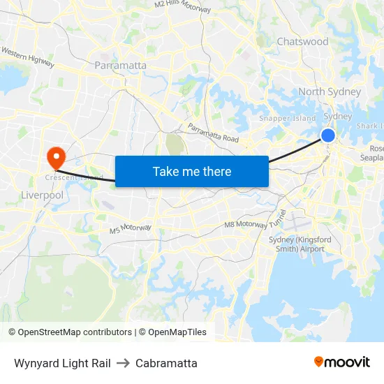 Wynyard Light Rail to Cabramatta map