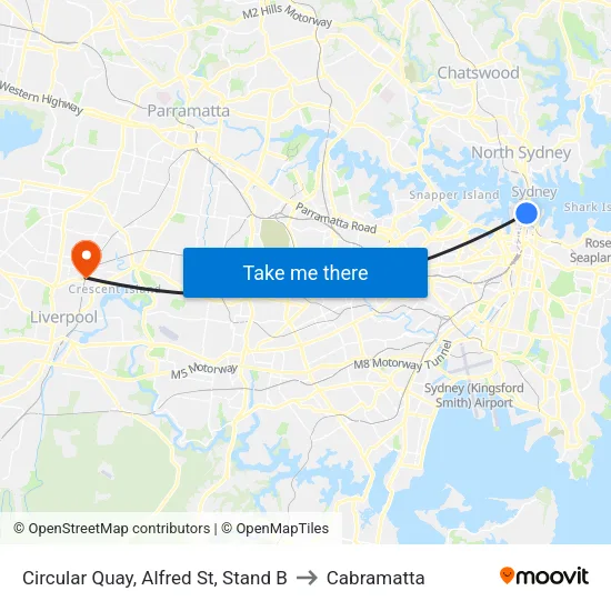 Circular Quay, Alfred St, Stand B to Cabramatta map