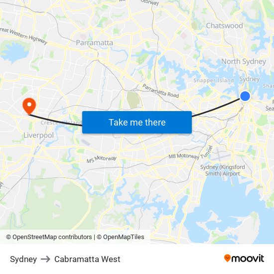 Sydney to Cabramatta West map