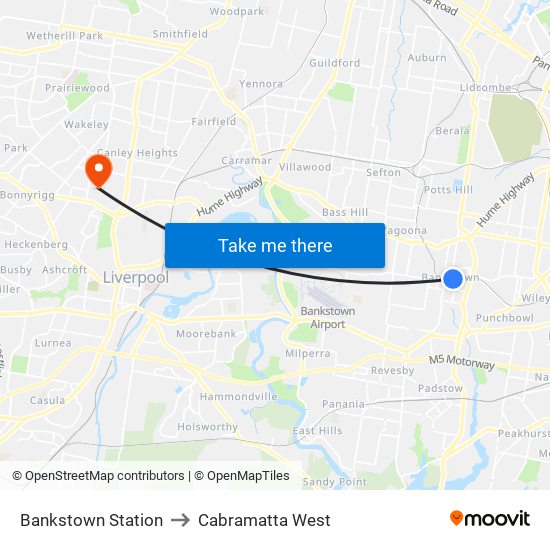 Bankstown Station to Cabramatta West map