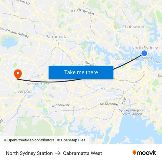 North Sydney Station to Cabramatta West map