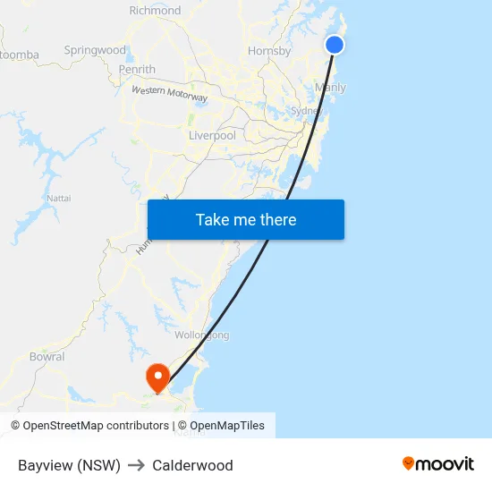 Bayview (NSW) to Calderwood map