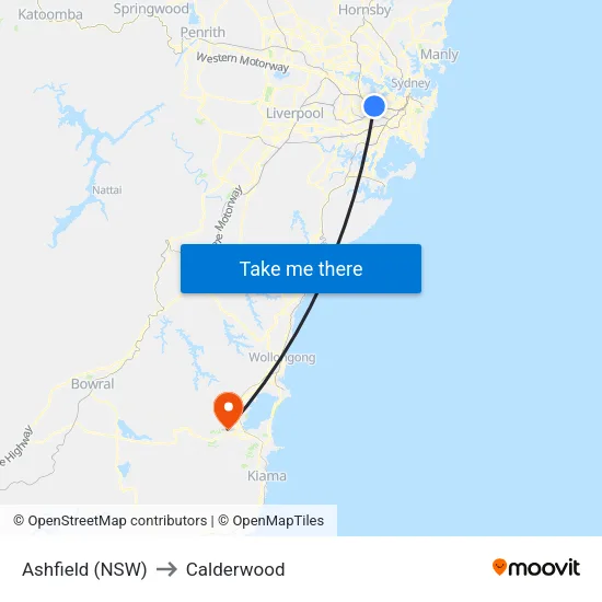 Ashfield (NSW) to Calderwood map