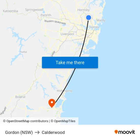 Gordon (NSW) to Calderwood map