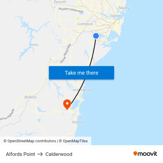 Alfords Point to Calderwood map