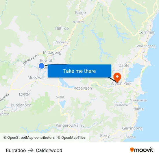 Burradoo to Calderwood map