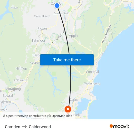 Camden to Calderwood map