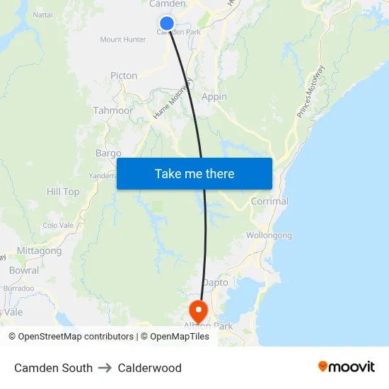 Camden South to Calderwood map