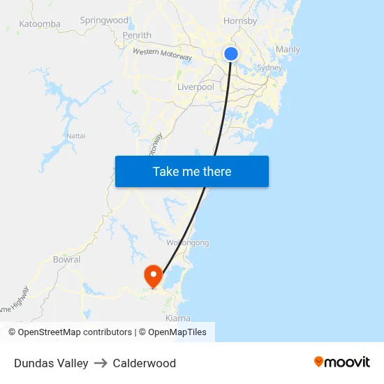 Dundas Valley to Calderwood map