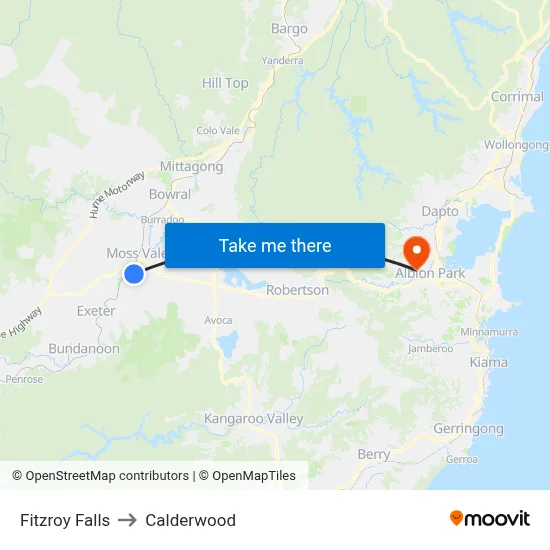 Fitzroy Falls to Calderwood map