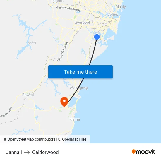 Jannali to Calderwood map