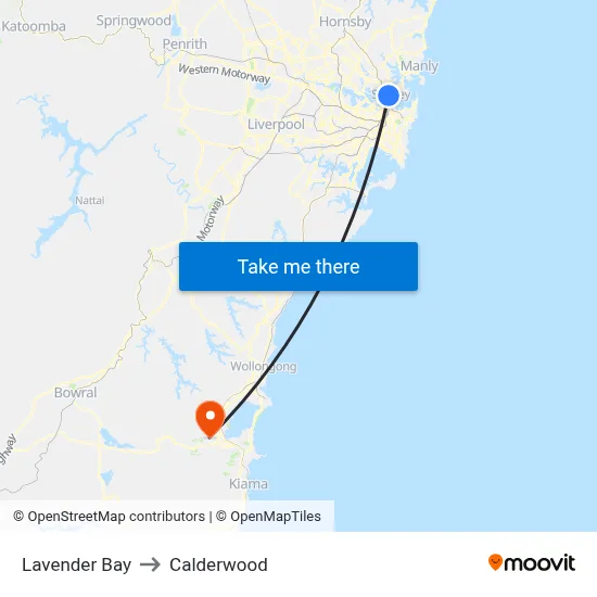 Lavender Bay to Calderwood map