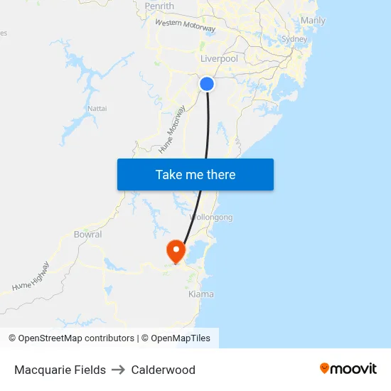 Macquarie Fields to Calderwood map