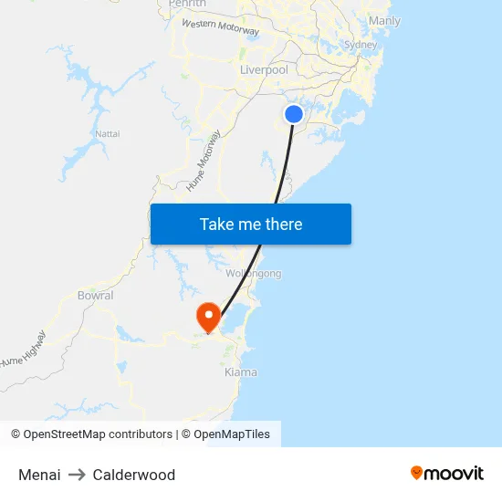 Menai to Calderwood map